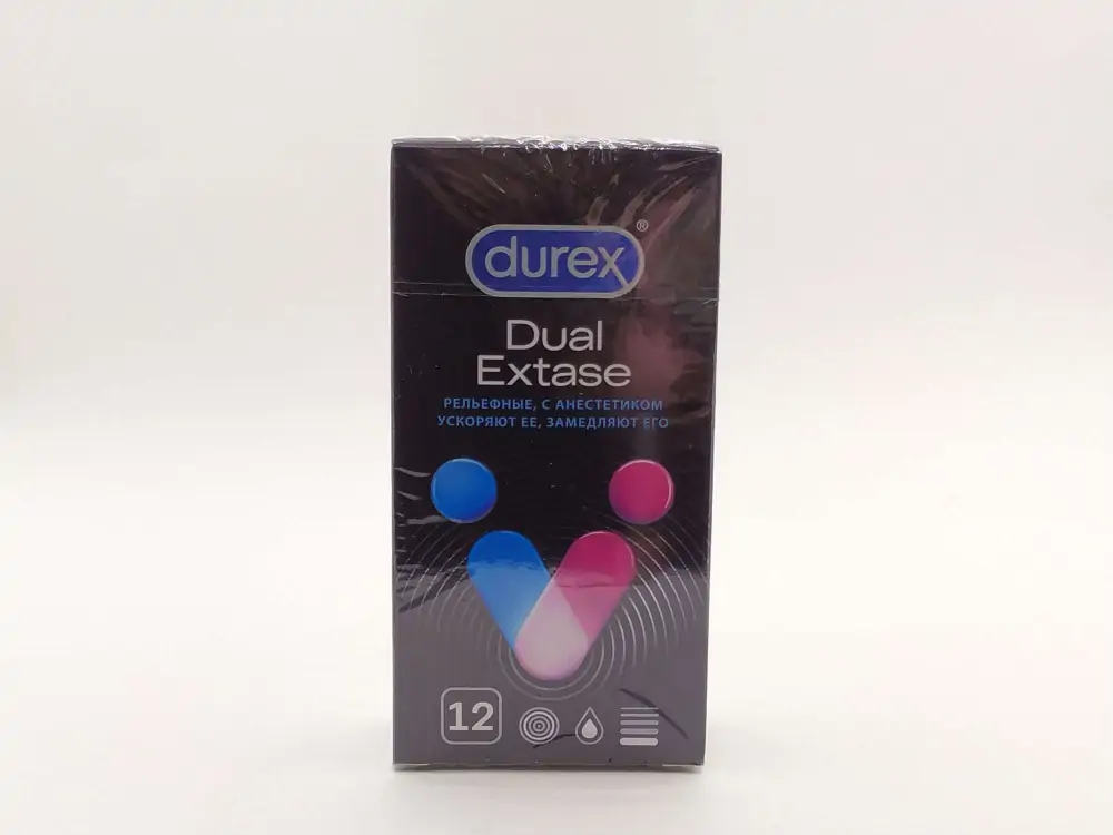 Презервативы Дюрекс Dual Extase рельефные с анестетиком №12